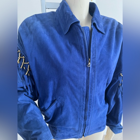Vintage Gianni Versace 1990 Suede Leather Unisex Jacket With Beaded Fringe - Picture 3 of 17
